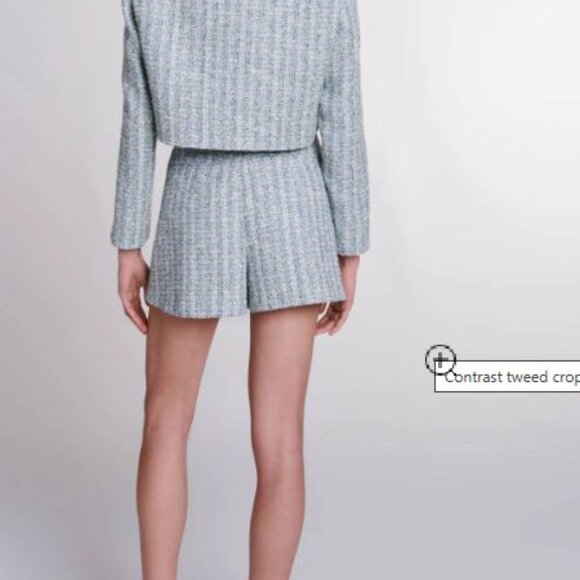 Maje Blue Tweed Cropped Jacket - Size 42, L-XL - Picture 4 of 5